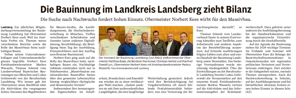Die Bauinnung im Landkreis Landsberg zieht Bilanz